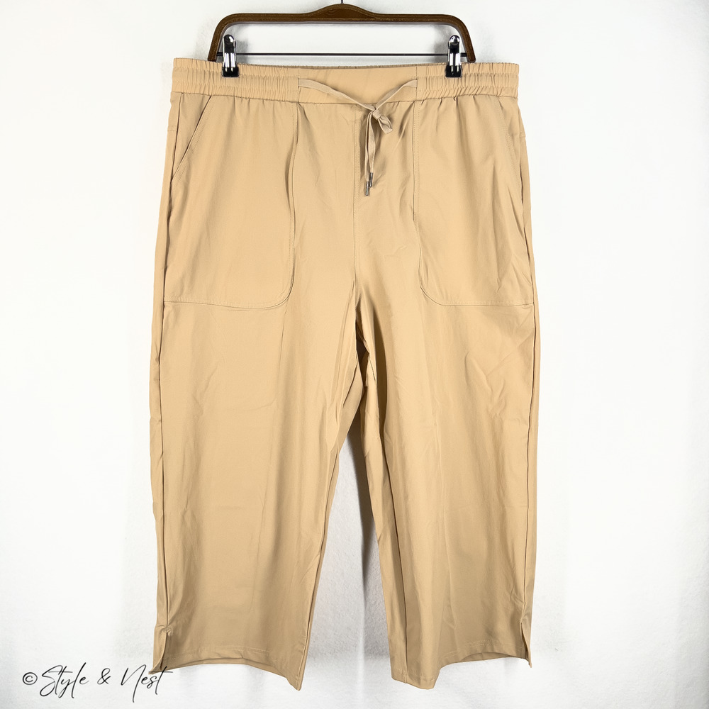 Beige Wide Leg Palazzo Boho Hiking Flowy Capri Pants SPF 50 Size 3XL